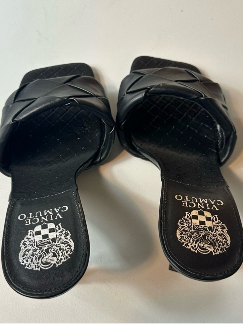 Vince Camuto Women's Brelanie Black Leather Woven Strap Heels Sandal Size 9 - Picture 7 of 7